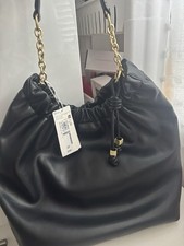 Marks and Spencer Black Faux Leather Shoulder Bag Gold Chain Detachable Strap