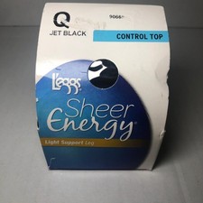 Leggs Sheer Energy Light Support Leg Control Top Jet Black Sheer Toe Sz Q