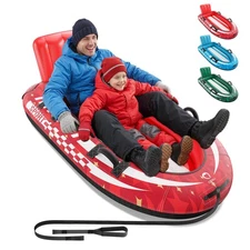 2 Person Inflatable Snow Sled with Premium Canvas Cover, Snow Tubes for Sledding
