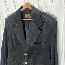 Scully Western Blazer Suede Leather Coat Jacket Black 3 Button Suit Sz 38 Medium