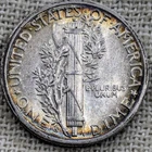 1944 S Mercury Dime AU BU : Rainbow Tone, Almost Uncirculated - .9 Fine Silver