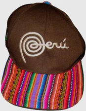 NEW Peru Strapback Hat Brown With Multi Colored Woven Bill & Triple Embroidered