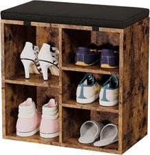 Shoe Storage Bench Cubby Organizer Rack w/Removable Cushion 3-Tier 5 Compartment