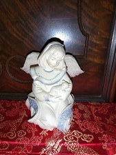 Angel Figurine Holding Kitten Pastel Colored Gently Used