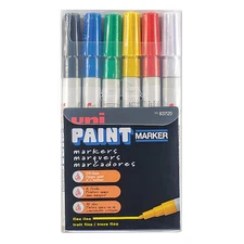 Uni-Paint 63720 Permanent Marker, Fine Tip, Black, Blue, Green, Red, White,