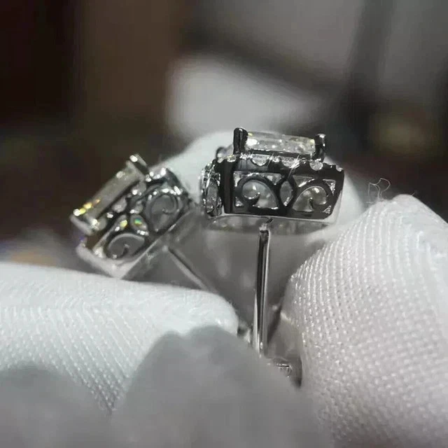 2Ct Lab Created Princess Cut Screw Back Halo Stud Earrings 14K White Gold Plated - Image 3 of 4