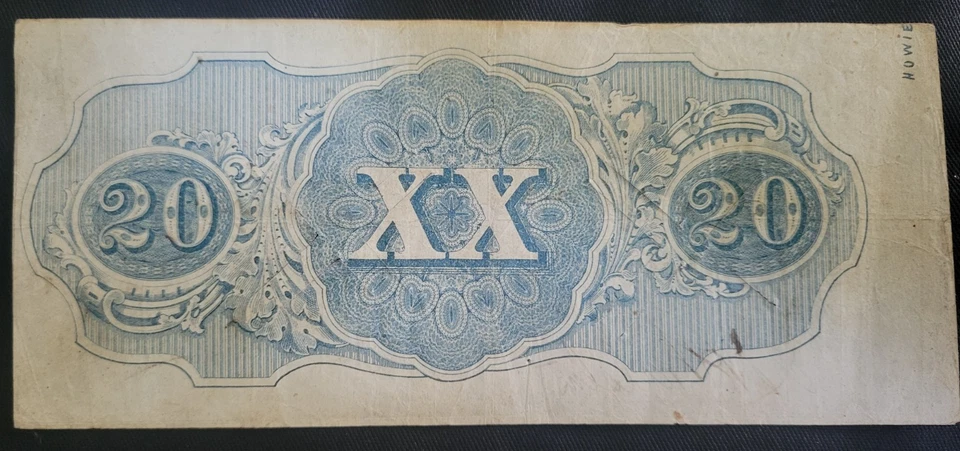 1863 Confederate Richmond 20 dollars- Cut cancelled X marks RARE! - Image 2 of 2