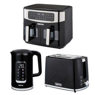 GEEPAS 1,7L Digitaler Wasserkocher 2 Scheiben Brot Toaster & 9L Luft Friteuse Set