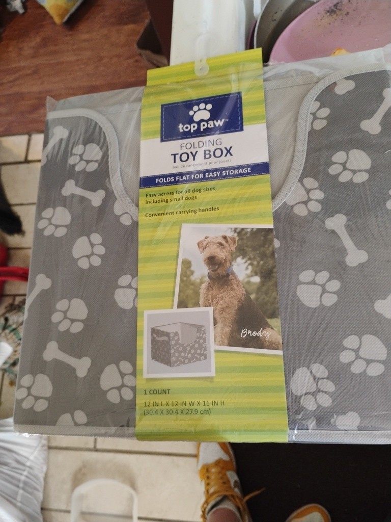 TOP PAW Folding Toy Box for Pets Carrying Handles Paw Print 