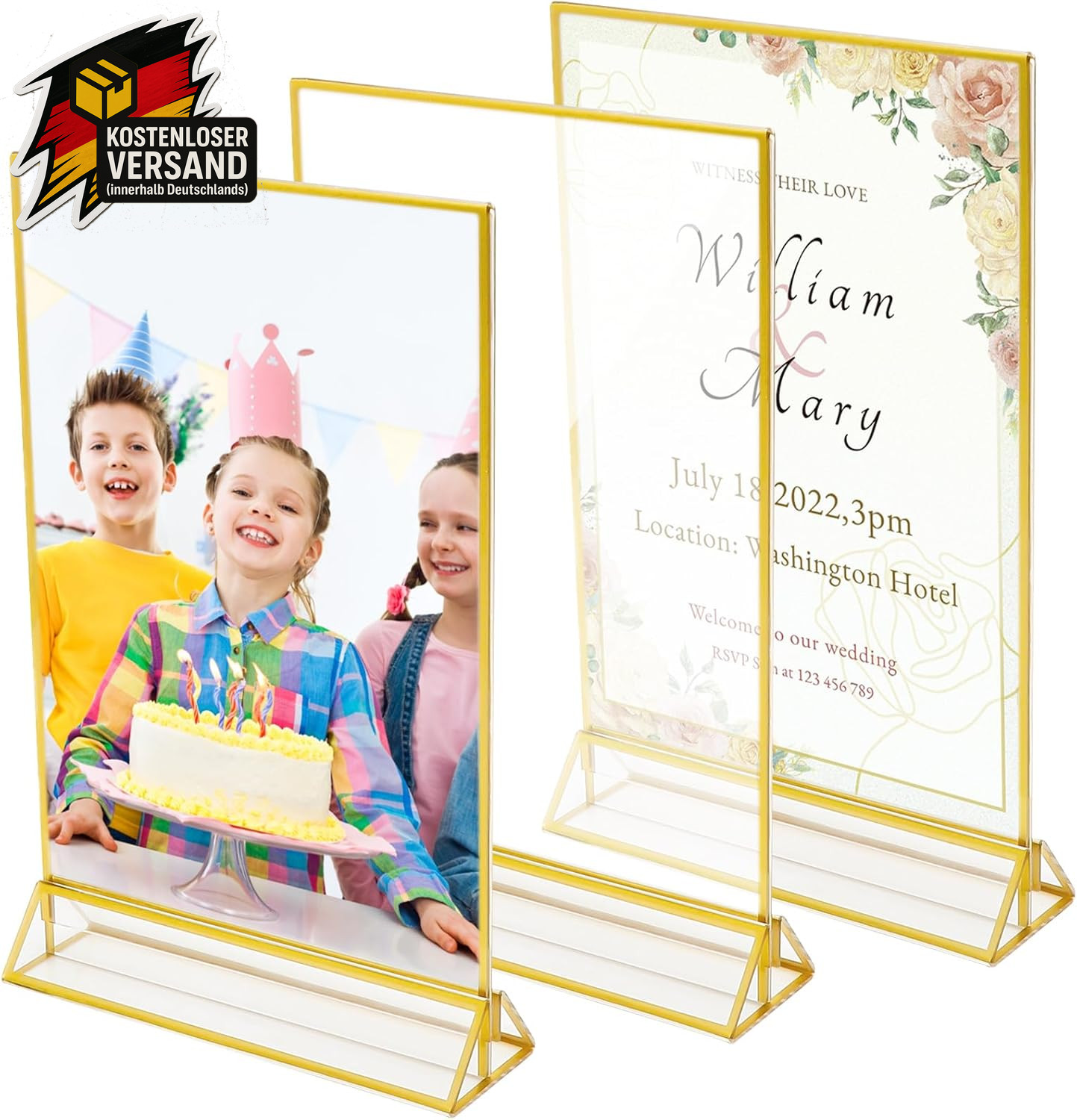 A5 Acryl Bilderrahmen 3er Set Tischkartenhalter Restaurant Menükarten Hochzeit T