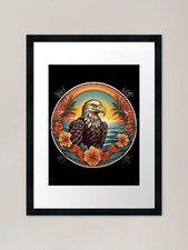 Ocean Waves Bald Eagle at Sunset in Framed Wall Art Poster Canvas Print Picture
