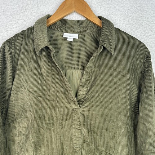 J Jill Tunic Shirt Womens Large Green Corduroy Long Sleeve Split Neck Pullover - Picture 2 of 14