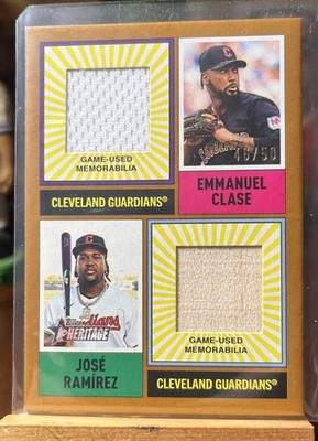 Gold Emmanuel Clase/Jose Ramirez Patches 2025 Topps Heritage #ed 46/50 #DPMCR-CR
