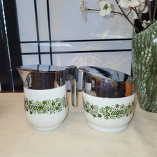 Rare Corning Gemco Spring Blossom Cream & Sugar Set w/ Original Spoon
