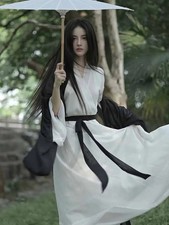 Chinese Hanfu WuXia Robe Black White Women Carnival Fairy Cosplay Costume Party