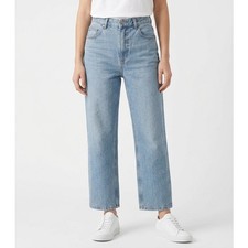 OAK  FORT Women  s Straight Leg Jeans Light Wash High Rise Cropped Denim
