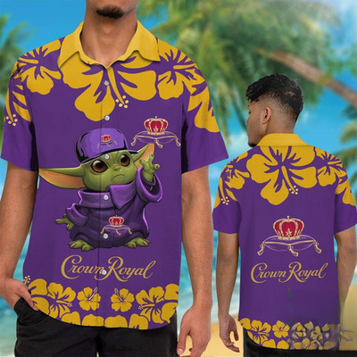 Disney Star Wars Crown Royal Baby Yoda Purple Hawaiian Shirt