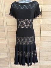 Joseph Ribkoff Black Lace Panel Flare Dress Size 18 Midi Lined Occasion Evening