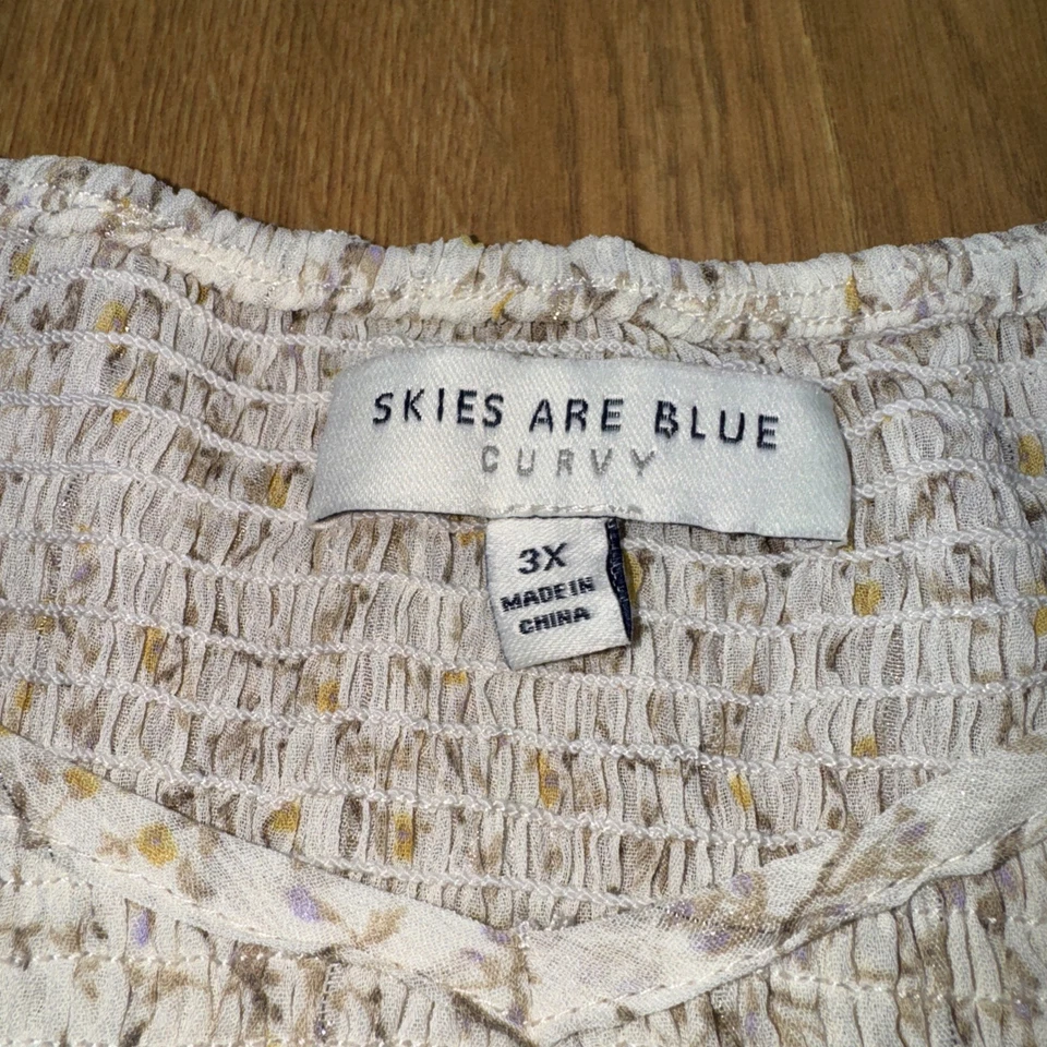 Women’s Smocked Babydoll Peasant Blouse Top Sz 3X Bubble Sleeve Sweetheart Neck - Image 2 of 4