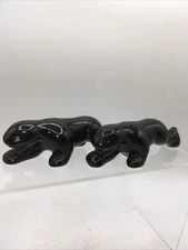 Vtg Black Panther Blue Eye Ceramic Salt Pepper Shaker Artmark 5” 