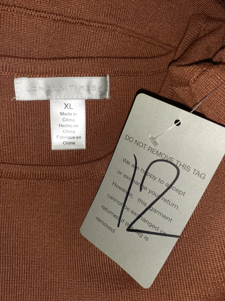 NEW LONDON TIMES Size XL Sweater Dress Brown Black 3/4 Sleeve Knee Length - Image 4 of 4