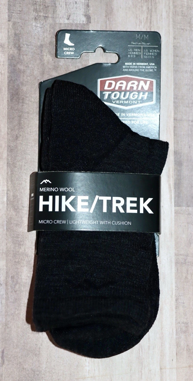 Darn Tough 1972 BLACK Men's Light Hike/Trek Micro Crew Socks Size M