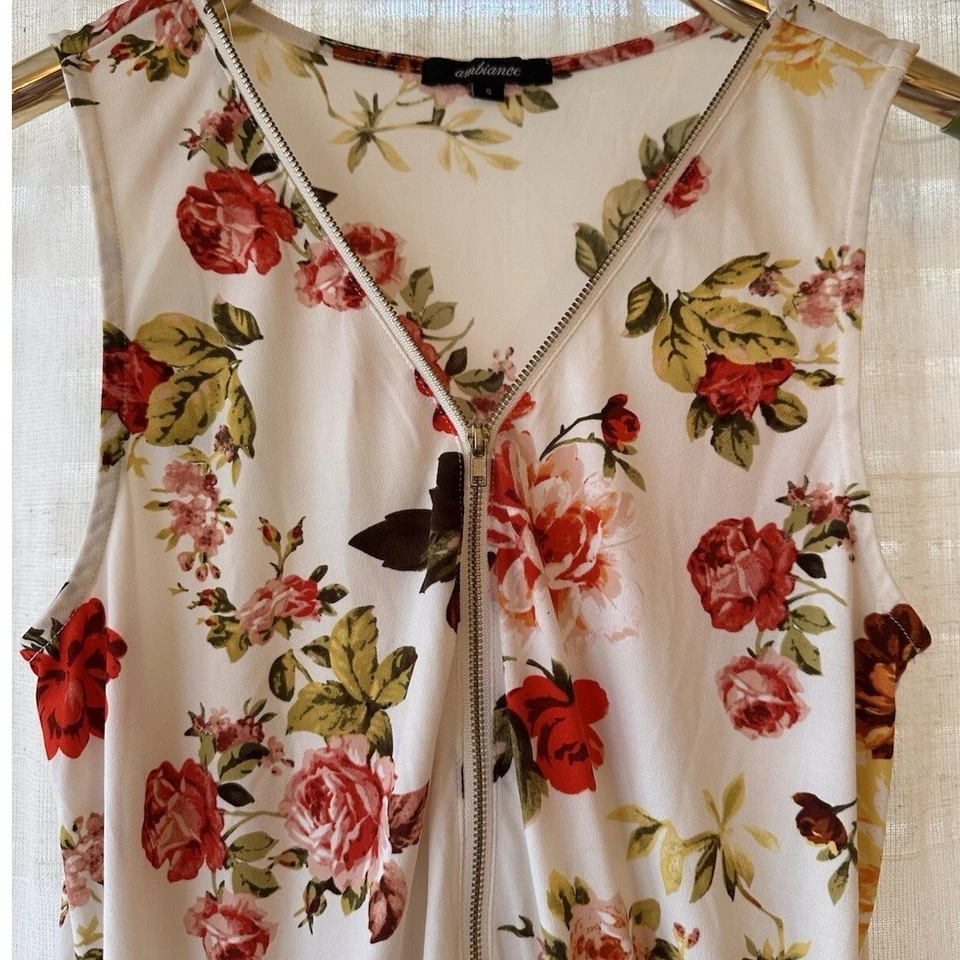Mameluco Floral Ambiance Sin Mangas Cremallera Frontal Blanco Rojo Amarillo Informal Foto 2 de 4