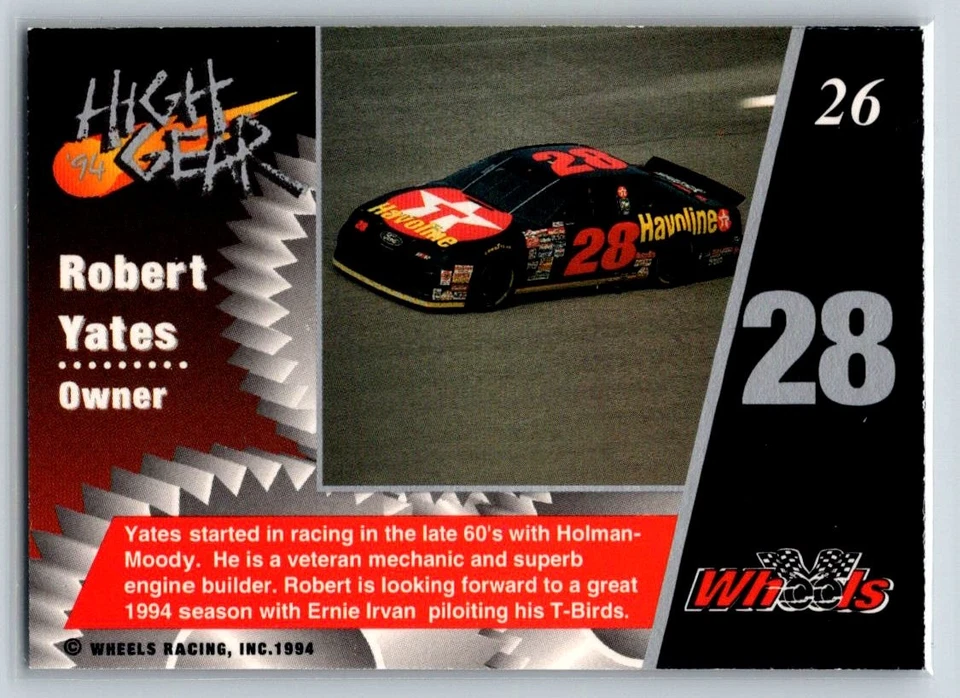 1994 Wheels High Gear #26 Robert Yates Robert Yates Racing - Image 2 of 2