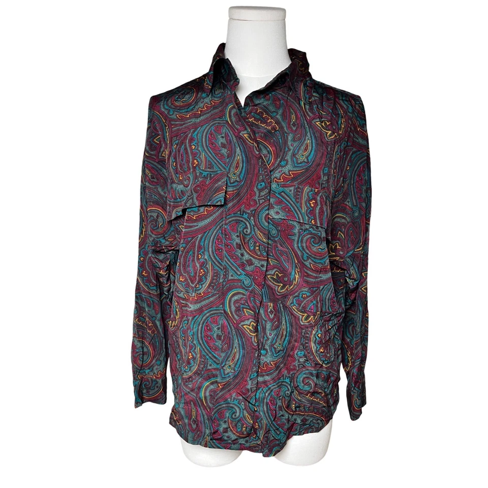 Blusa vintage de seda cachemira Linda Allard Ellen Tracy hombro caído años 80 90 Foto 2 de 4