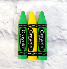 Vintage Novelty Crayola Crayon Erasers Colors 3x LOT SET Green Yellow