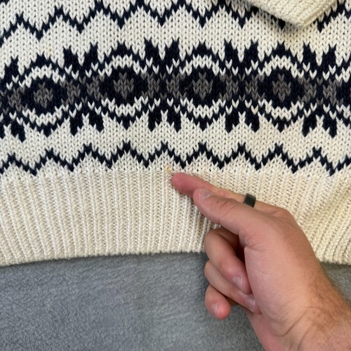 VTG Arbor Way Sweater Adult Large Cream Blue Roll Neck Chunky Knit Geometric 90s - Picture 5 of 10