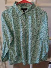 LANDS' END PETITE Blouse 16P NO IRON White/Green Floral Patern (Free Shipping)