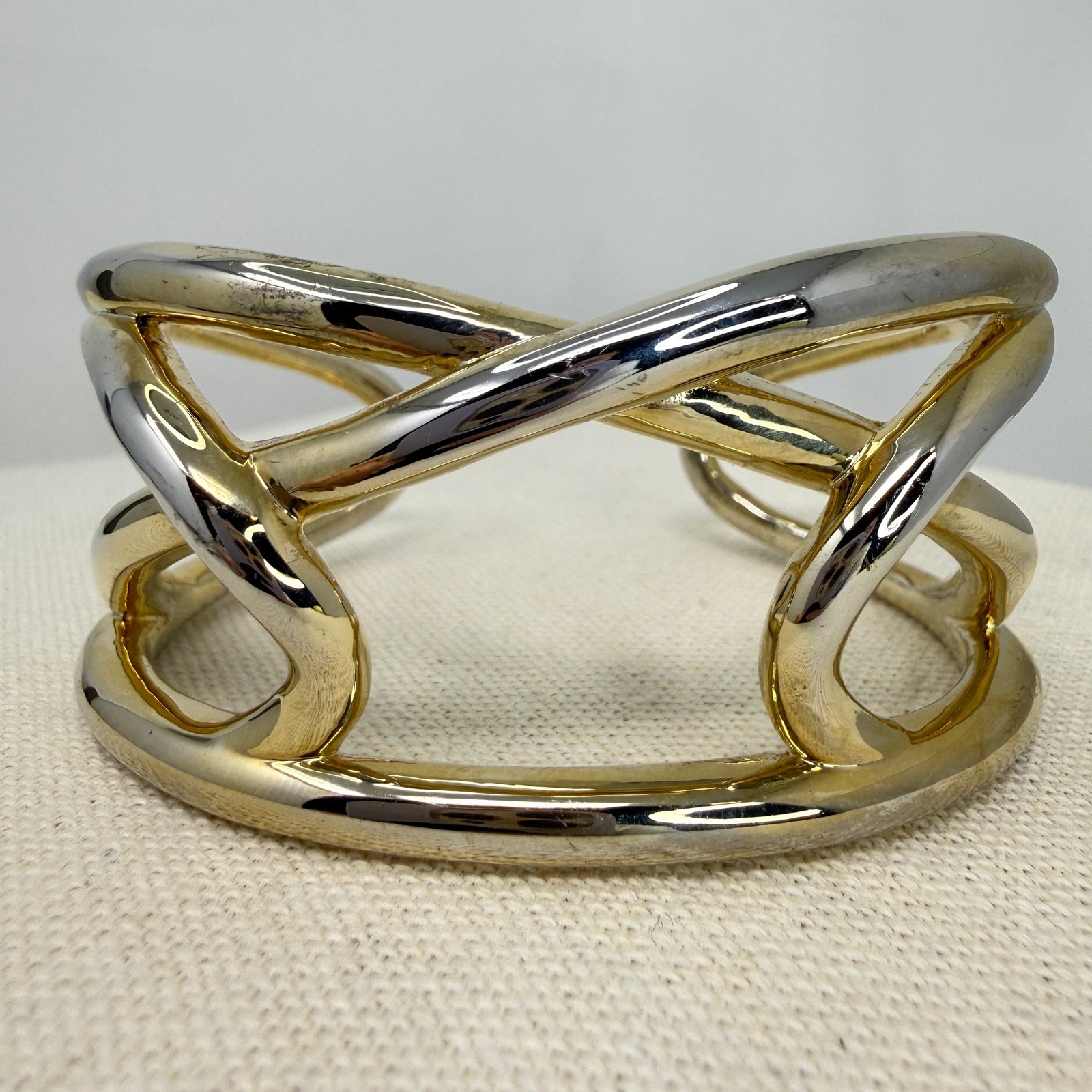 Sculptural Cuff Bracelet Openwork Statement Two T… - image 1