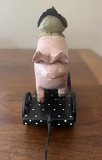 Williraye Studio Pig Chicken Pull Toy Folk Art WW4123 Black Cart Vintage Decor