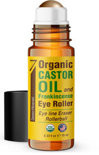 Organic Castor Oil Roll on Eye Roller for Dark Circles  Wrinkles - 0.33 Fl Oz