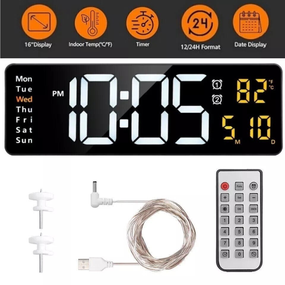 Large Lcd Display Wall Clock Date With Remote