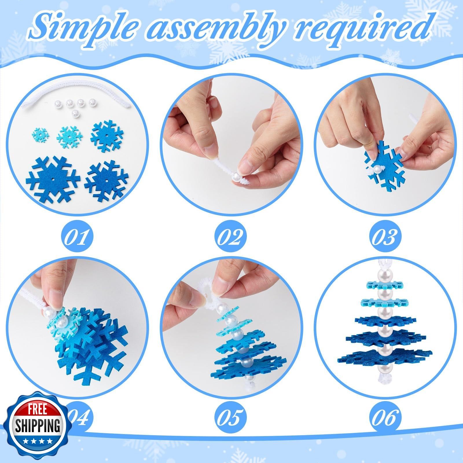 Buryeah 50 Sets Blue Snowflake Layered Christmas Ornament Craft Kit Makes Sma
