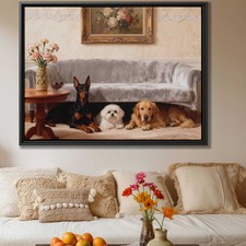 Oil Painting Dog Art Golden Retriever Shih Tzu Doberman Wall Decor Canvas Print