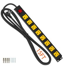 8 Outlet Metal Heavy Duty Long Power Strip 2100J Surge Protector 15 FT Cord