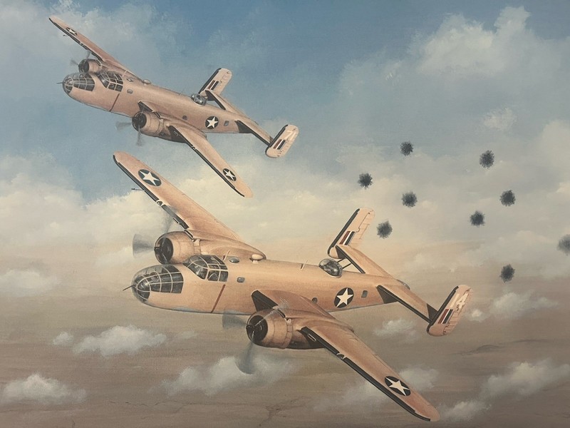 B25’s Of The 12th BG Over North Africa - Signed & Painted By Pilot. No.16 Of 350