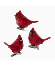 KURT ADLER SET OF 3 RESIN 2.5" CLIP-ON CARDINAL BIRD CHRISTMAS  ORNAMENTS J7326