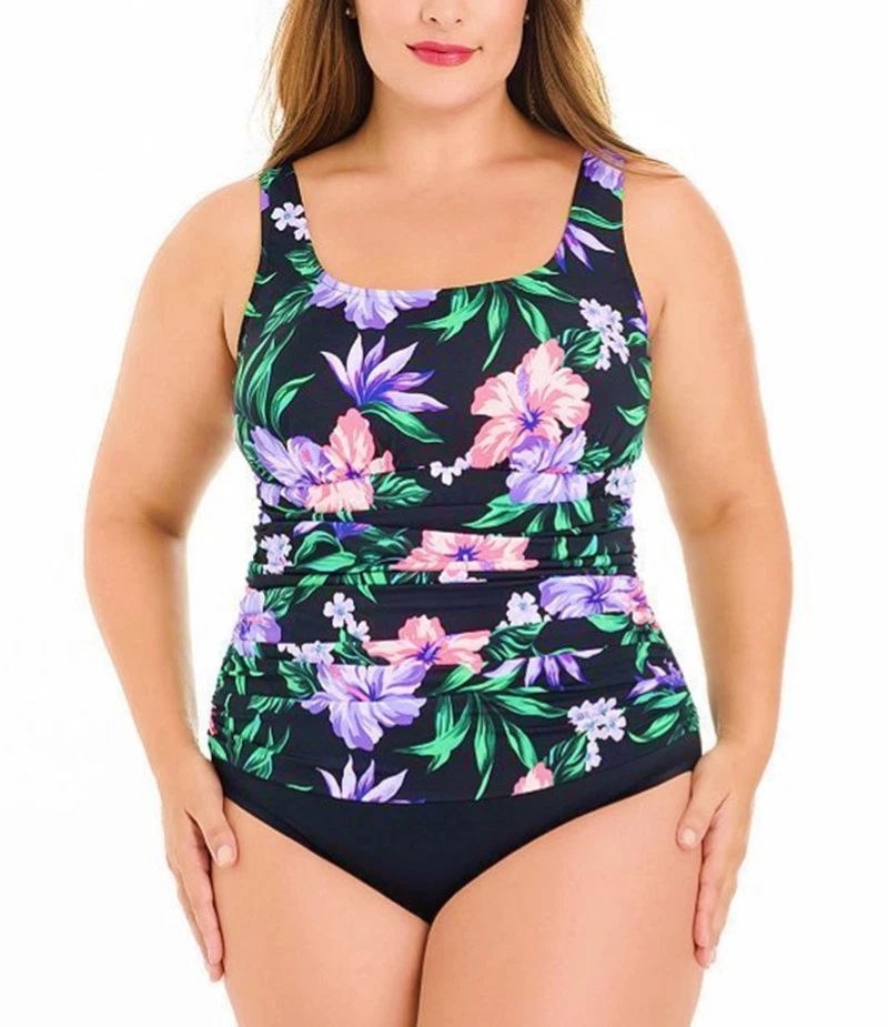 Croft Barrow Black Floral Body Sculptor One Piece Swimsuit Plus Size 2047