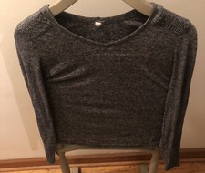 Women  s Gray Long Sleeve Hoodie Top SM  