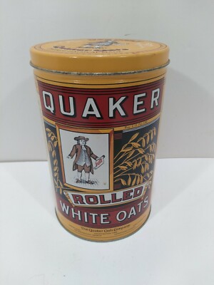 1992 The Quaker Oats CO.Rolled white Oats  storage tin w bar & cookie recipes 