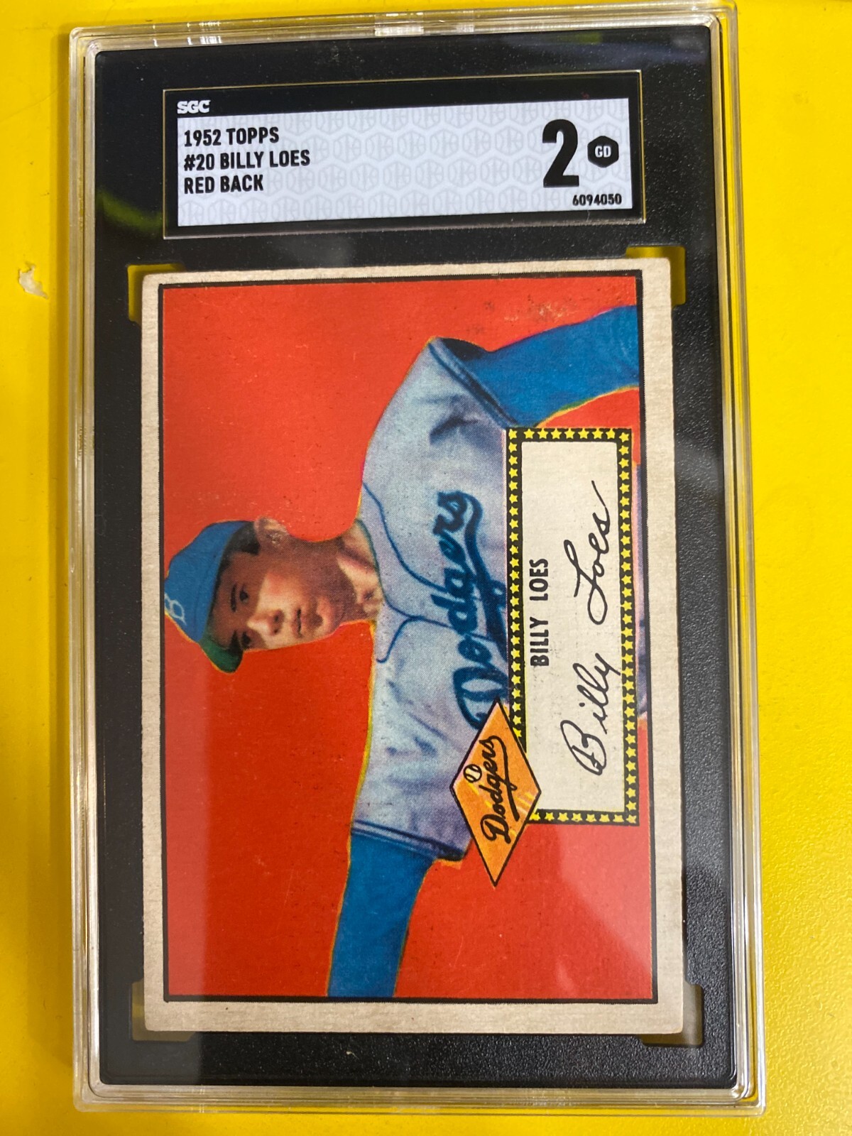 DA85842 1952 Topps #20 Billy Loes SP RC RED BACK SGC 2