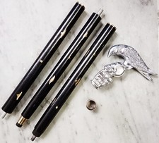 Elegant Walking Stick, Inlay Cane, Wood and Metal, Black and Silver Designer