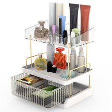 3-Tier Bathroom Countertop Makeup Organizer Drawer Cosmetic Holder Space-Saving