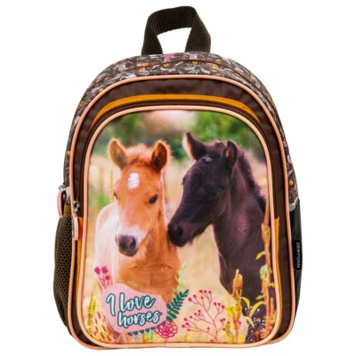HORSES Pferde Pony Rucksack ca. 28 cm Kindergarten Tasche Pferd braun
