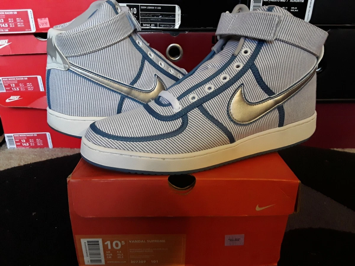 Vintage 2003 Nike Vandal Supreme Geoff McFetridge Silver Cascade Blue 307389 101
