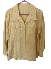 The Quacker Factory Yellow Embroidered Eyelet Bomber style Jacket  1X